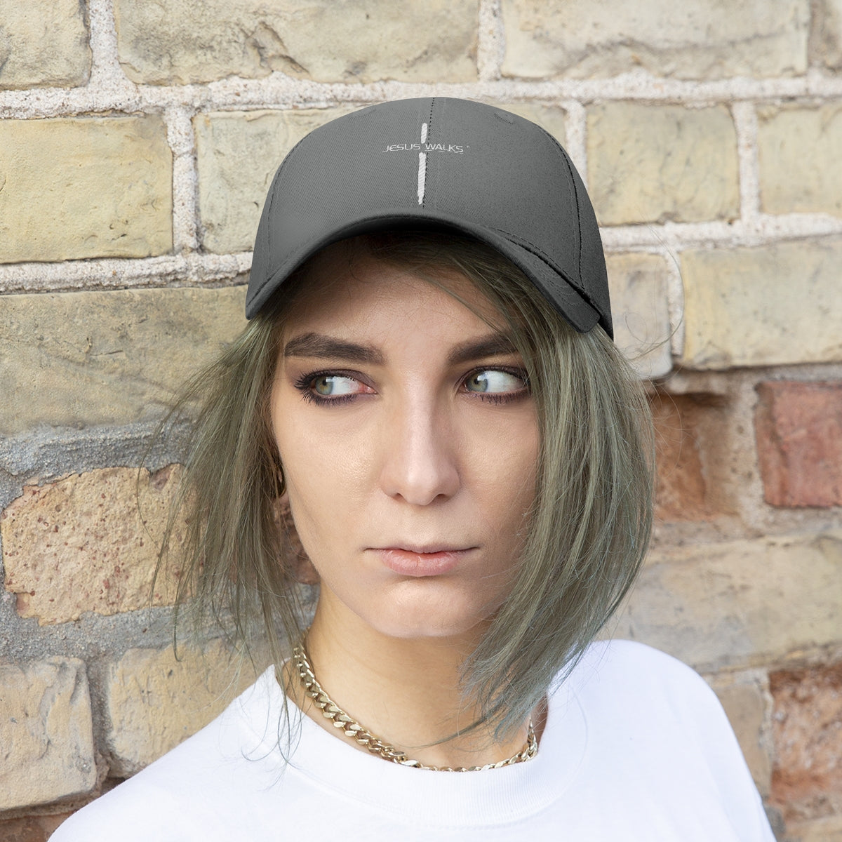 jesus-walks-unisex-cross-twill-hat. jpg