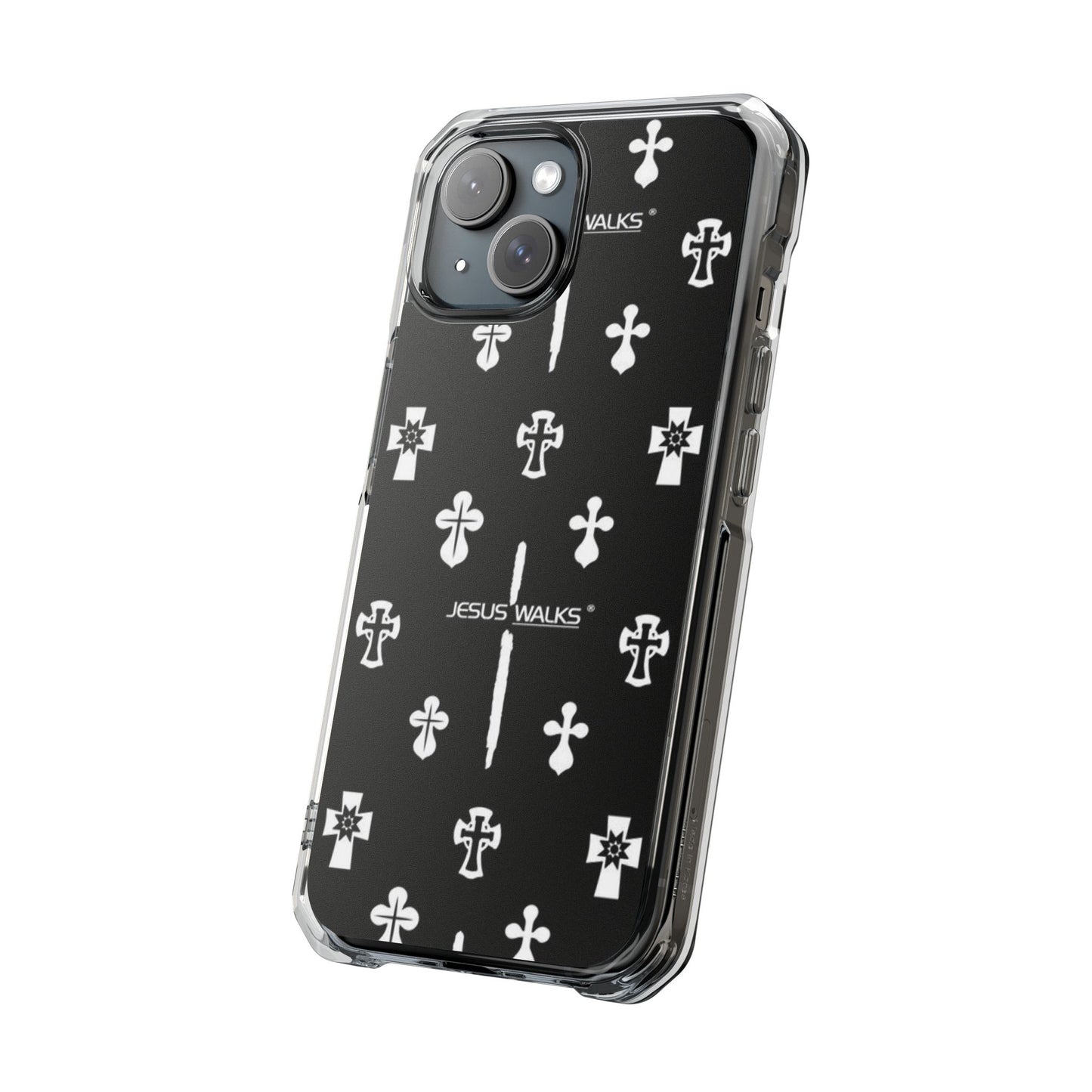 JESUS WALKS Impact-Resistant Designer iPhone 15 Dual-Layer Protective Phone Case