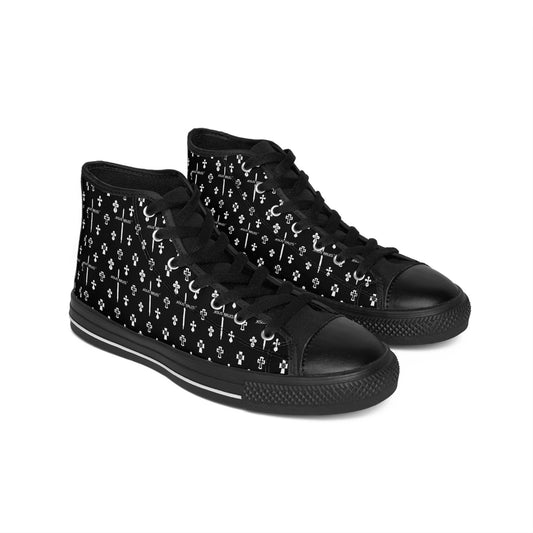Jesus Walks Men's Classic Sneakers - Stylish Black Sneakers and White Jesus Walks Pattern for Casual Wear