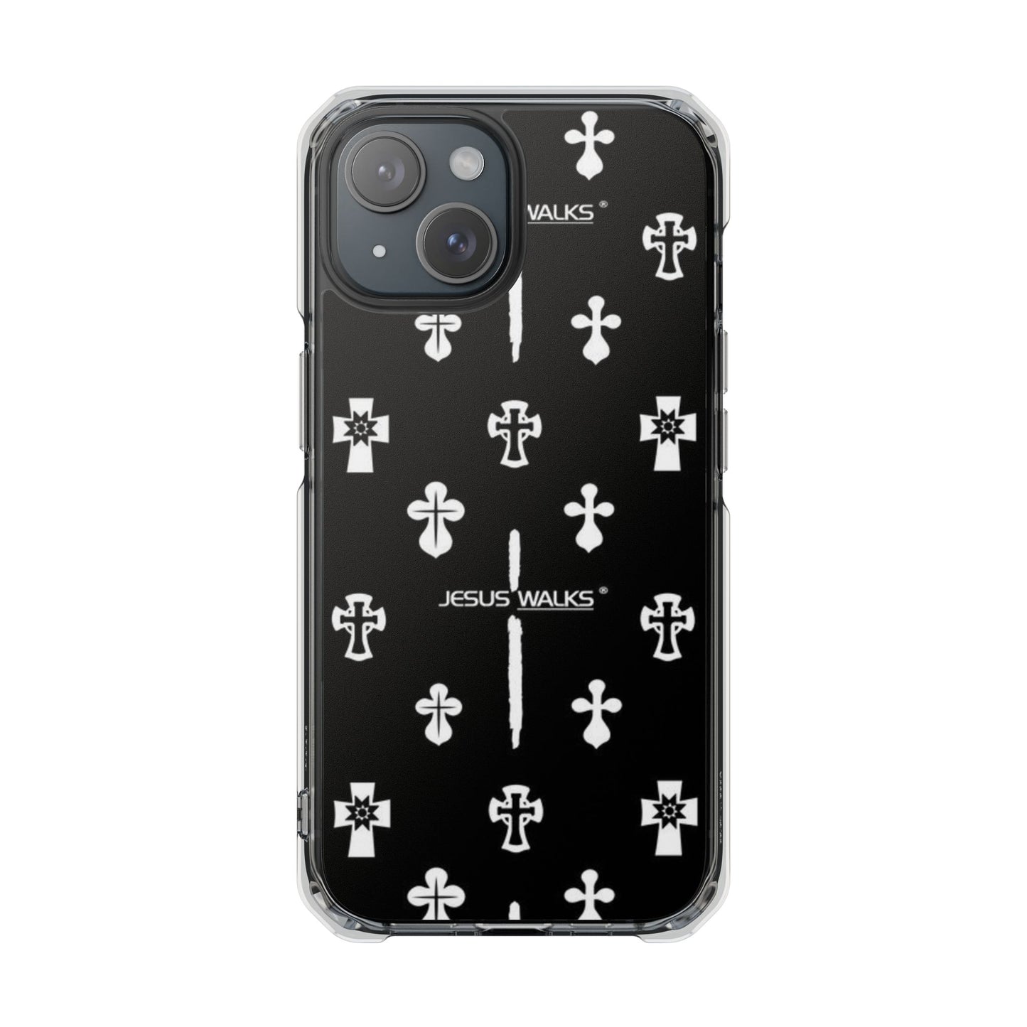 JESUS WALKS Impact-Resistant Designer iPhone 15 Dual-Layer Protective Phone Case
