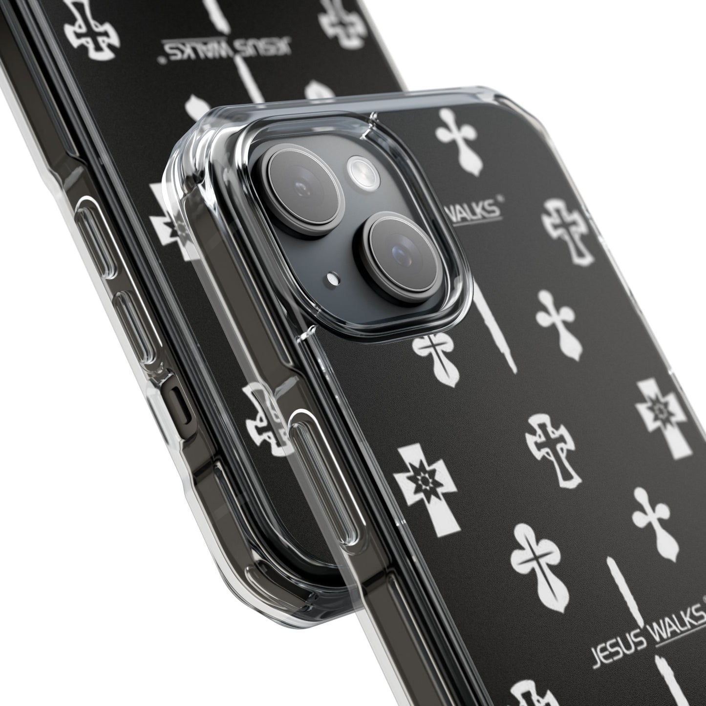 JESUS WALKS Impact-Resistant Designer iPhone 15 Dual-Layer Protective Phone Case